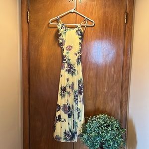 ASOS pleated mid calf dress. Criss cross low back with ruffles